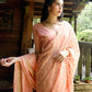 Rajwada Women Peach Viscose Woven Saree With Unstitched Blouse