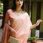 Rajwada Women Peach Viscose Woven Saree With Unstitched Blouse