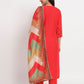 Red Cotton Blend Floral Printed Stitched Kurta Set