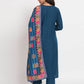 Blue Cotton Blend Embroidered Stitched Kurta Set