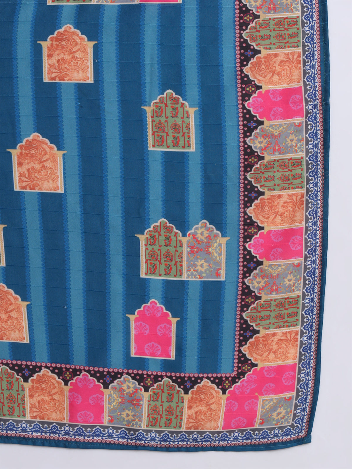 Blue Cotton Blend Embroidered Stitched Kurta Set