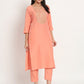 Peach Cotton Blend Embroidered Stitched Kurta Set