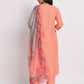 Peach Cotton Blend Embroidered Stitched Kurta Set