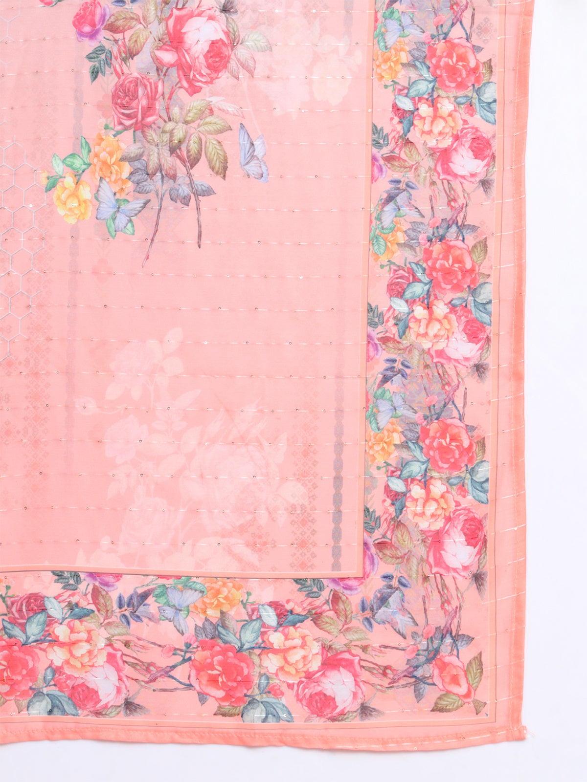 Peach Cotton Blend Embroidered Stitched Kurta Set