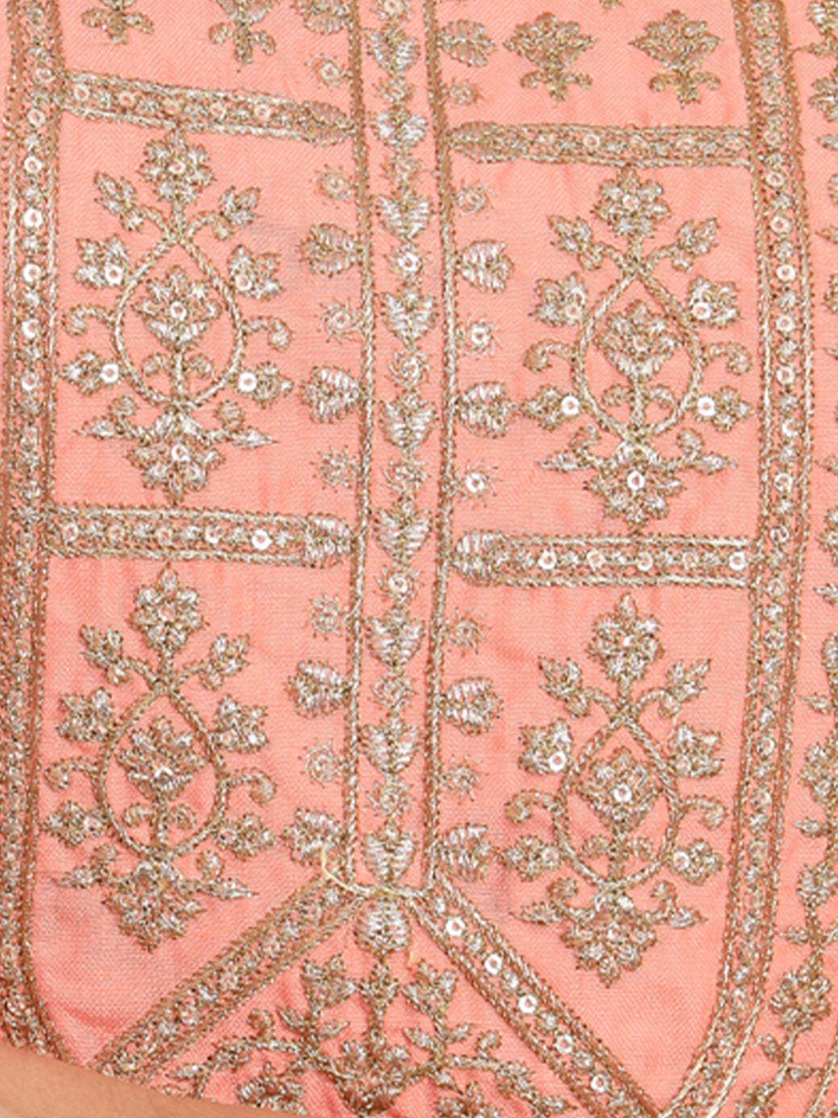 Peach Cotton Blend Embroidered Stitched Kurta Set