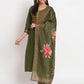 Green Cotton Blend Embroidered Stitched Kurta Set