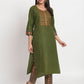 Green Cotton Blend Embroidered Stitched Kurta Set