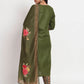 Green Cotton Blend Embroidered Stitched Kurta Set