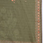 Green Cotton Blend Embroidered Stitched Kurta Set
