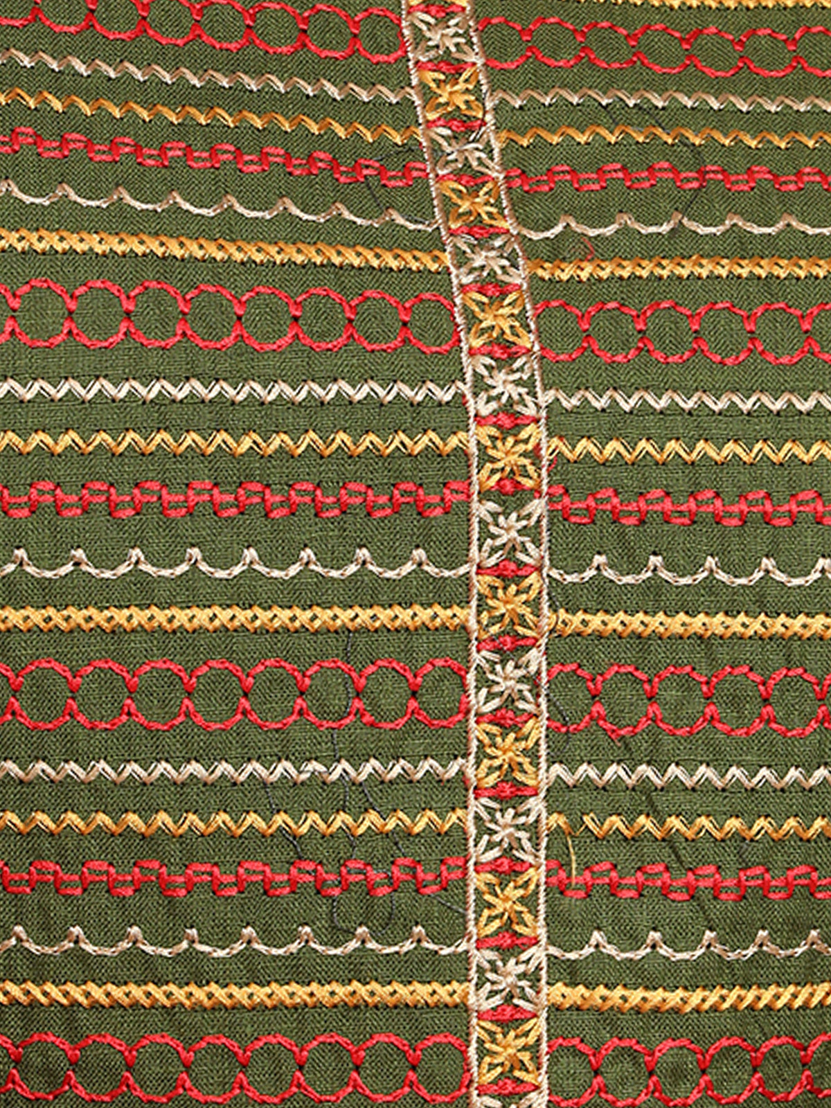 Green Cotton Blend Embroidered Stitched Kurta Set