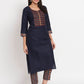 Blue Cotton Blend Embroidered Stitched Kurta Set