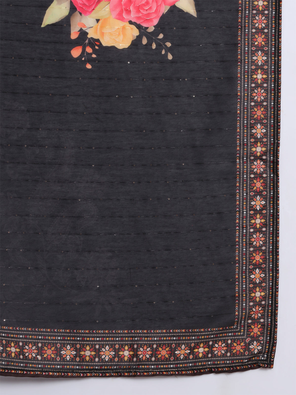 Black Cotton Blend Embroidered Stitched Kurta Set