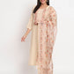 Beige Cotton Blend Embroidered Stitched Kurta Set