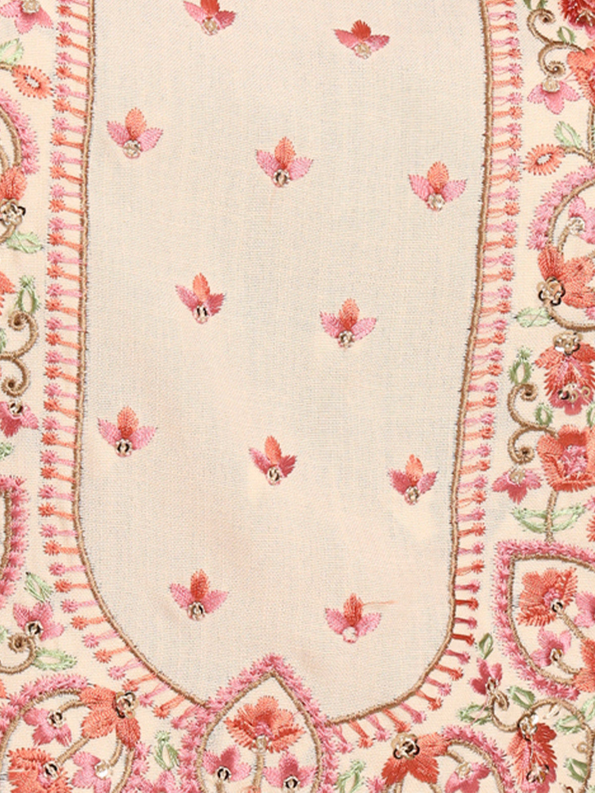 Beige Cotton Blend Embroidered Stitched Kurta Set