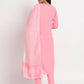Pink Cotton Blend Embroidered Stitched Kurta Set