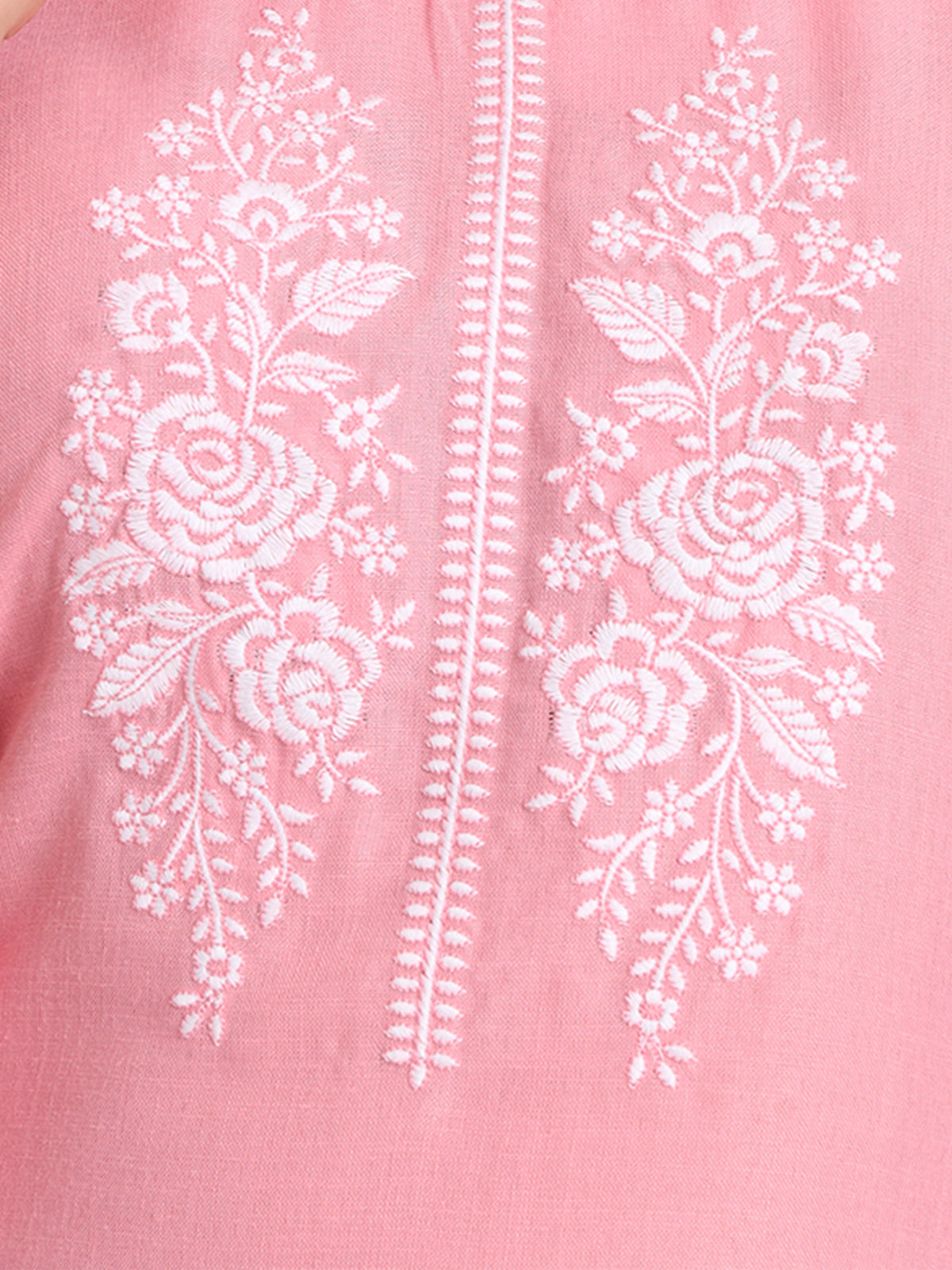 Pink Cotton Blend Embroidered Stitched Kurta Set