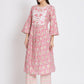 Pink Cotton Floral Printed Stitched Kurta Set