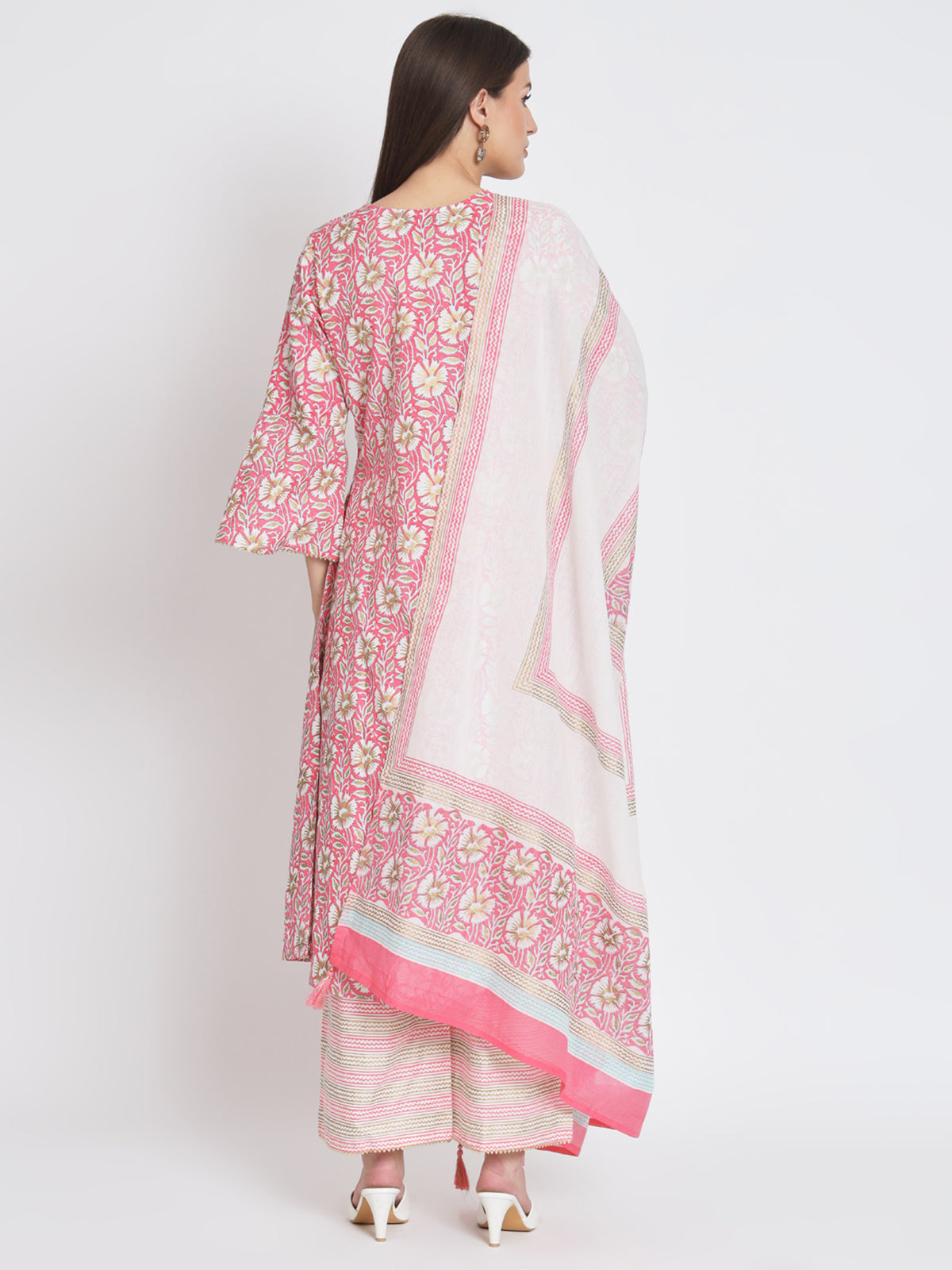 Pink Cotton Floral Printed Stitched Kurta Set