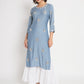 Blue Viscose Embroidered Stitched Kurta Set