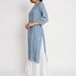 Blue Viscose Embroidered Stitched Kurta Set