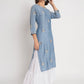 Blue Viscose Embroidered Stitched Kurta Set