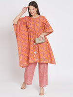 Pink Cotton Floral Printed Stitched Kurta Set