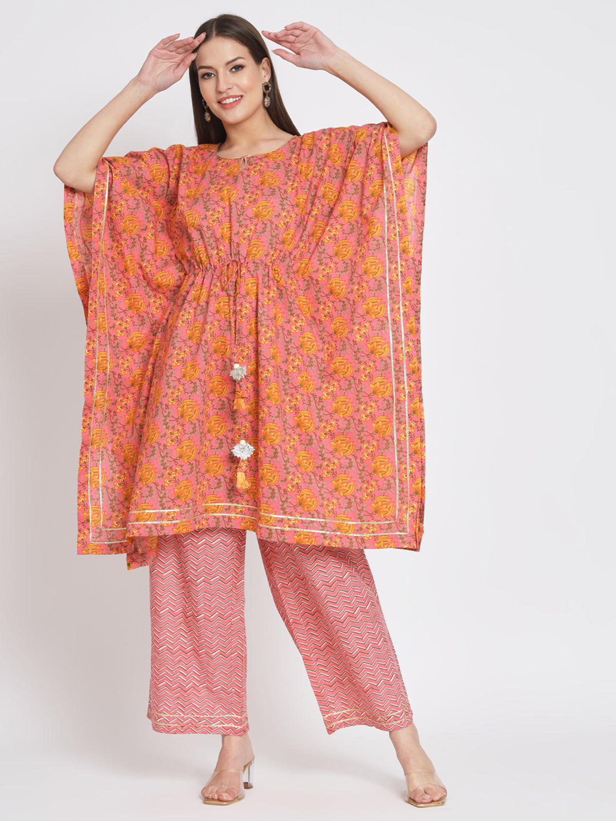 Pink Cotton Floral Printed Stitched Kurta Set