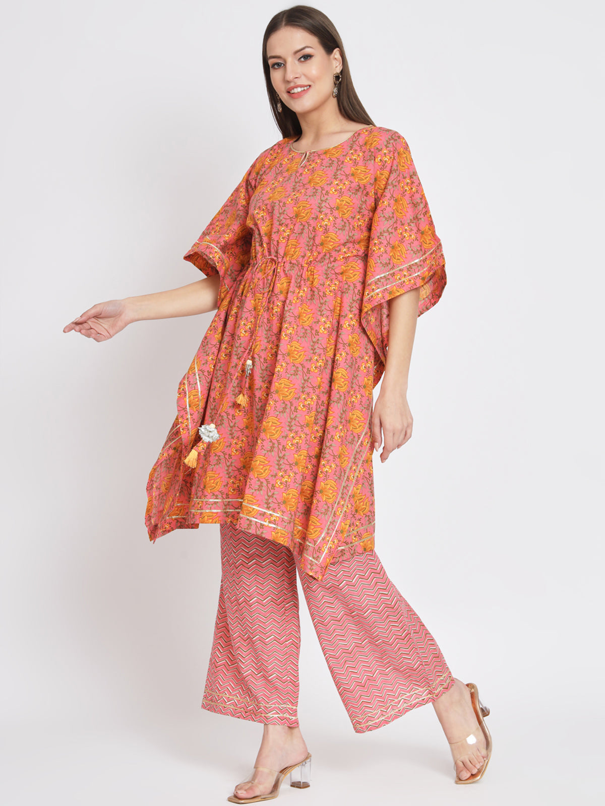 Pink Cotton Floral Printed Stitched Kurta Set