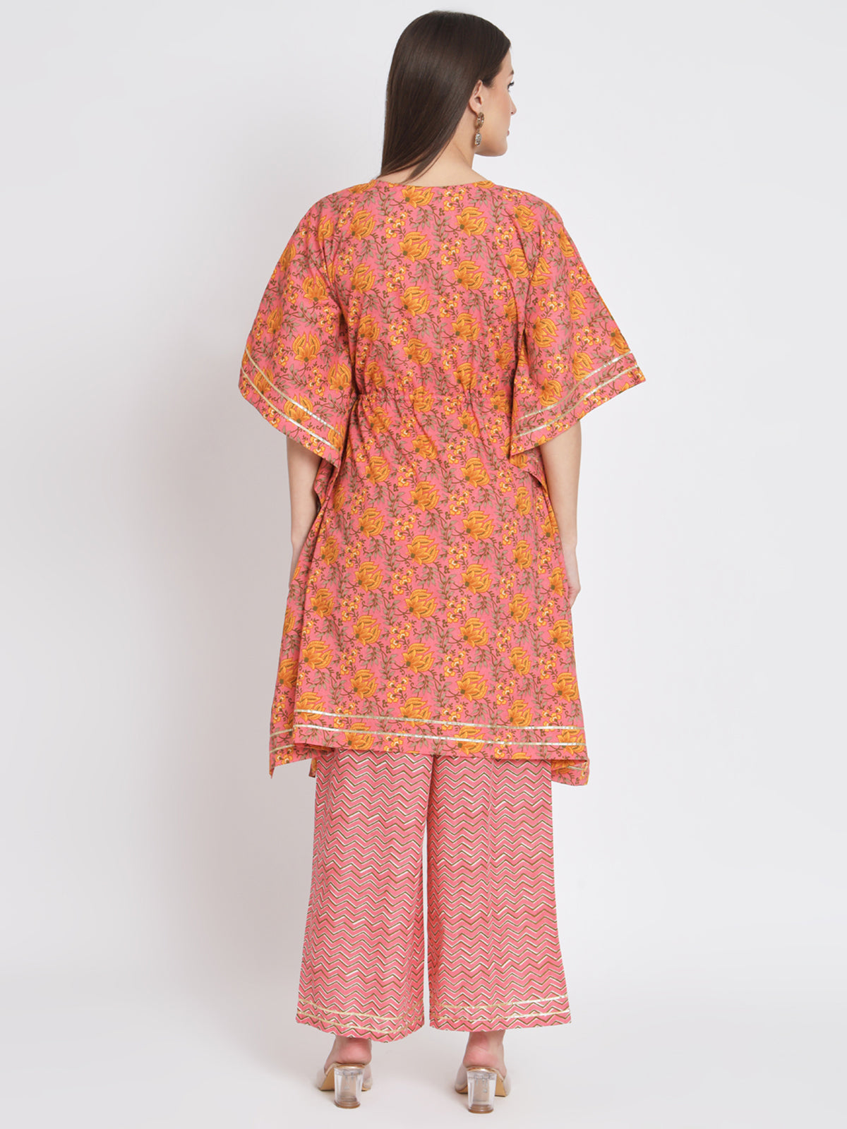 Pink Cotton Floral Printed Stitched Kurta Set