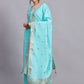 Turquoise Viscose Embroidered Stitched Kurta Set