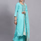 Turquoise Viscose Embroidered Stitched Kurta Set