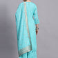 Turquoise Viscose Embroidered Stitched Kurta Set
