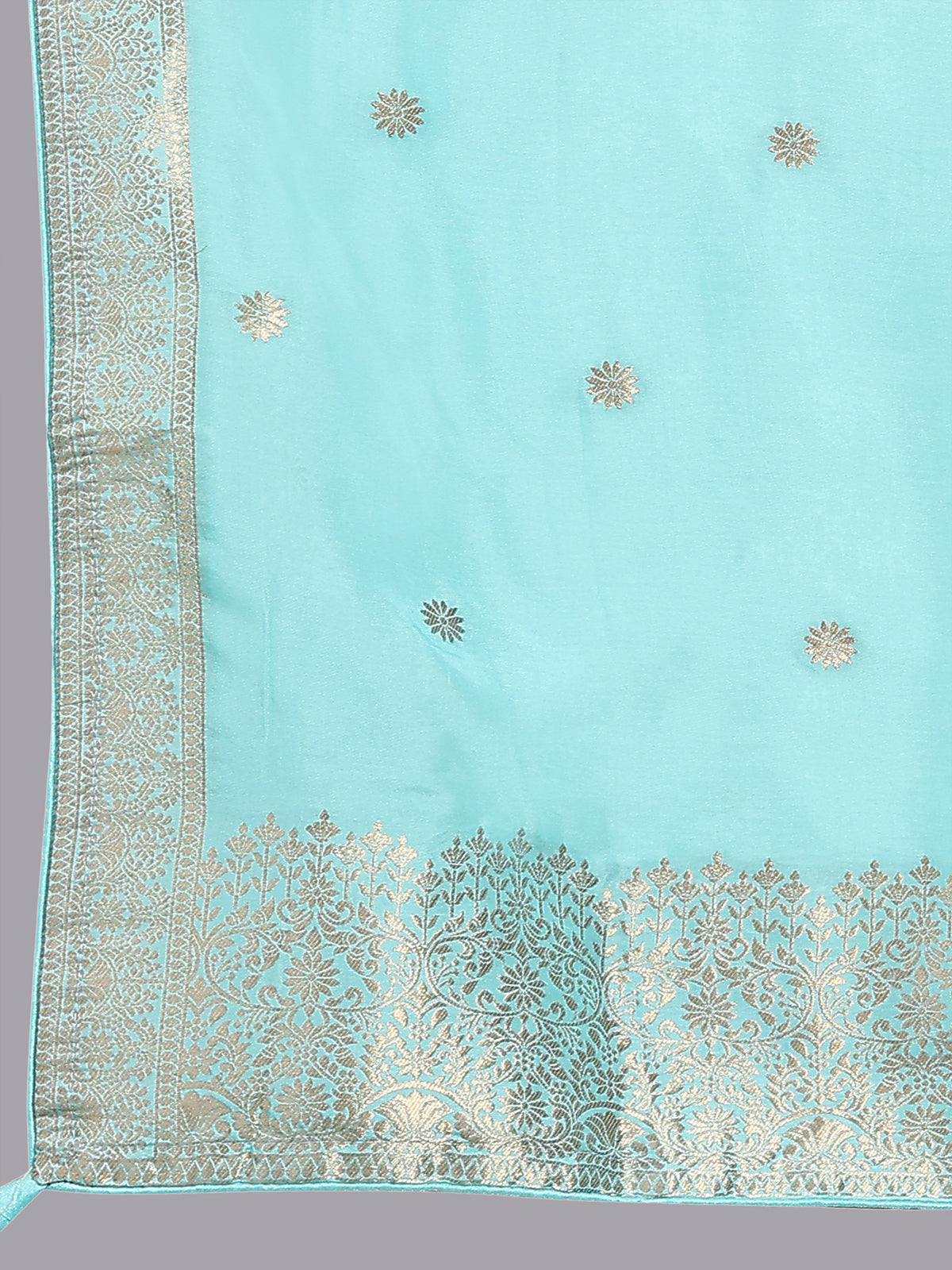 Turquoise Viscose Embroidered Stitched Kurta Set