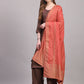 Brown Viscose Embroidered Stitched Kurta Set