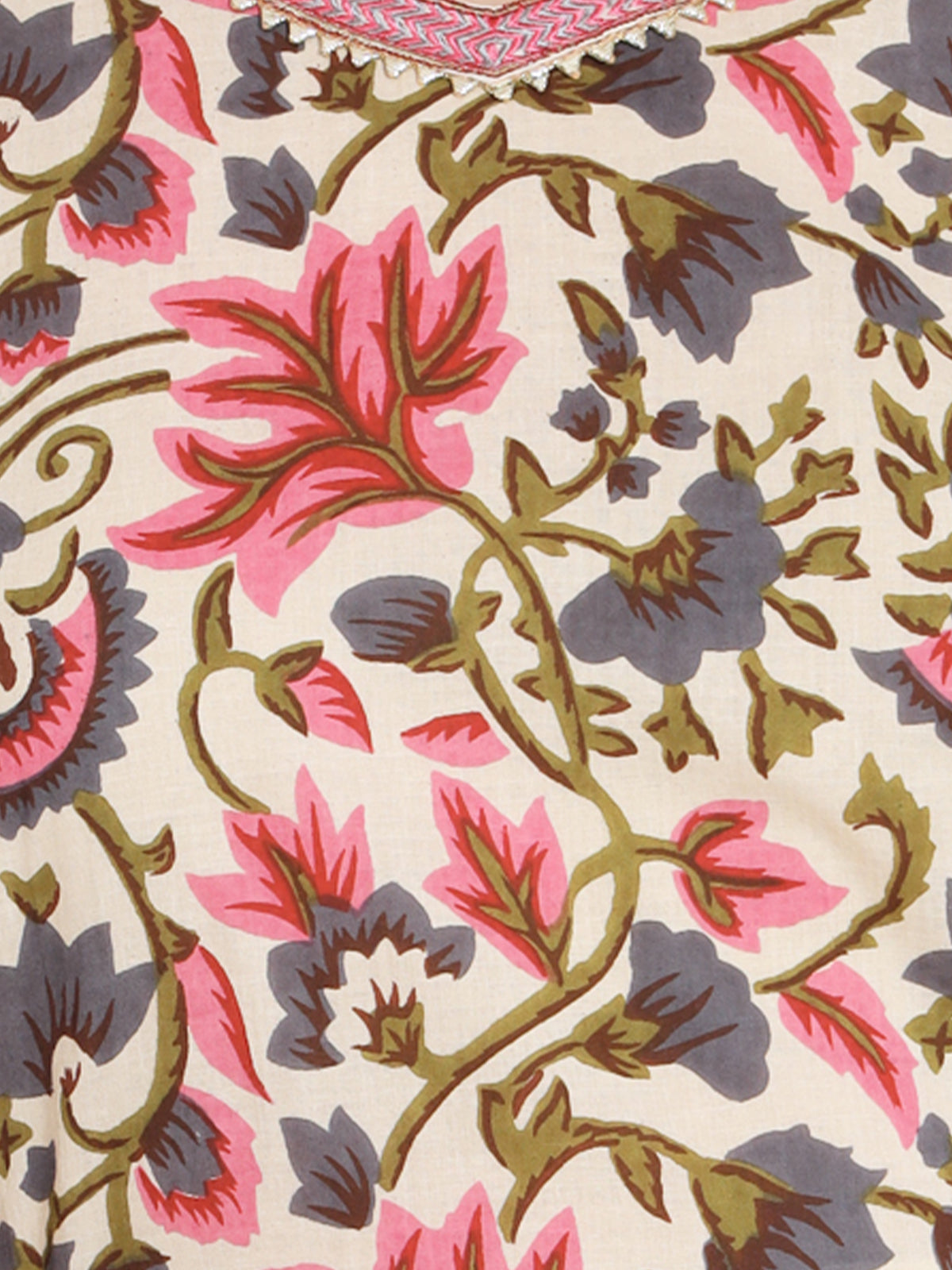 Cream Cotton Floral Printed Stitched Kurta Set