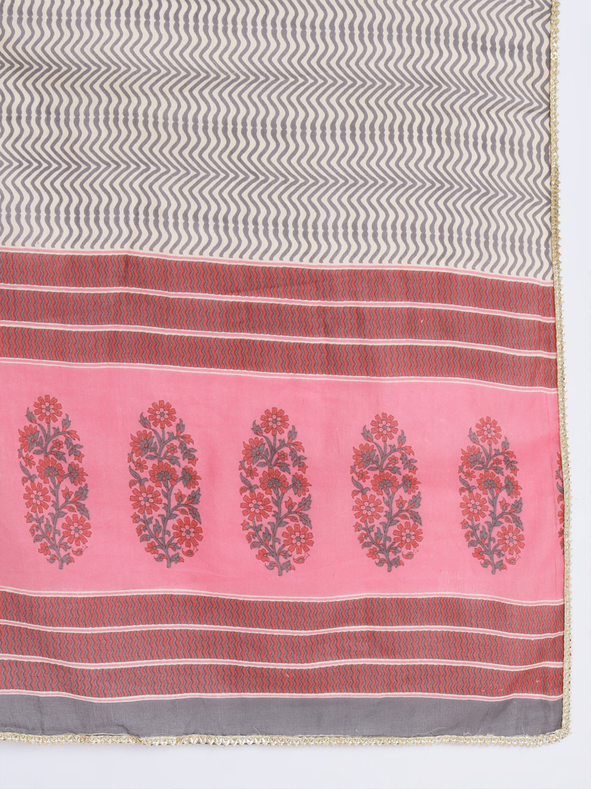 Cream Cotton Floral Printed Stitched Kurta Set