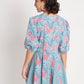 Blue Cotton Floral Prtinted Stitched Indo western Dress