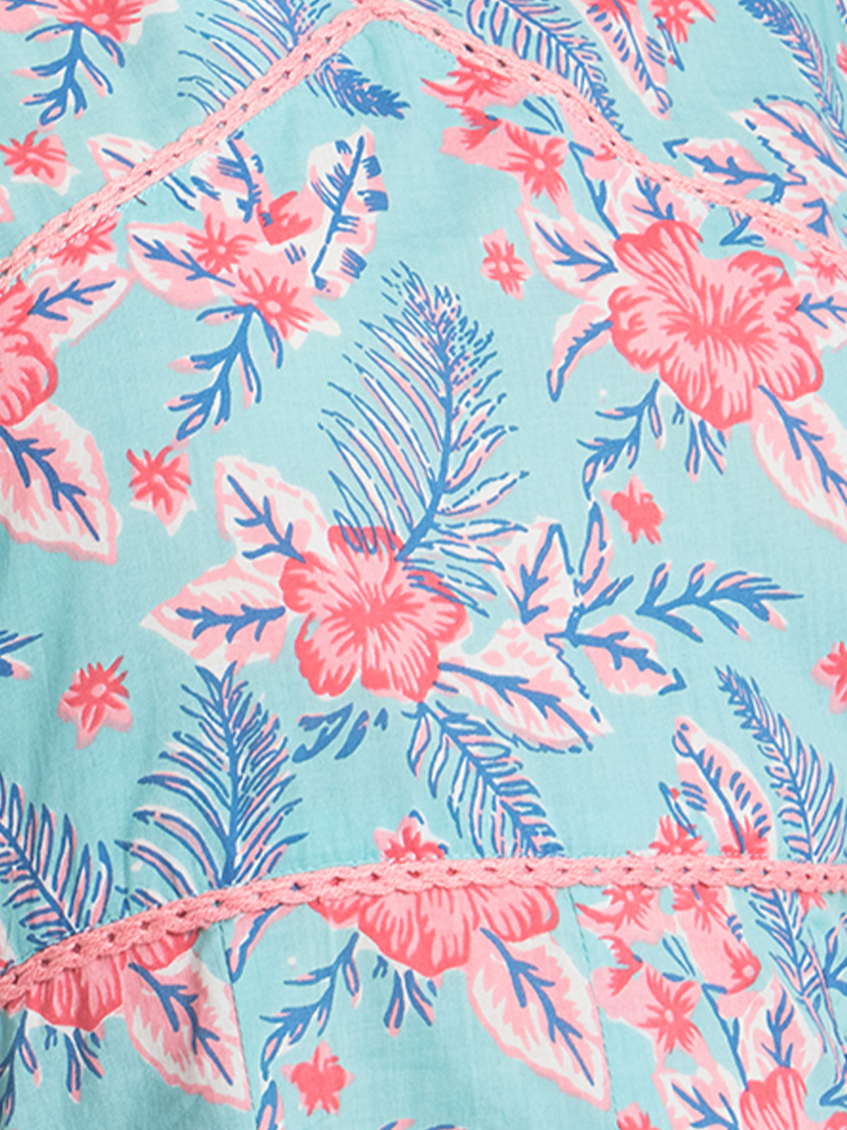 Blue Cotton Floral Prtinted Stitched Indo western Dress