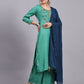 Green Viscose Embroidered Stitched Kurta Set