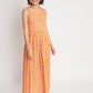 Orange Cotton Embroidered Stitched  Indo western Dress