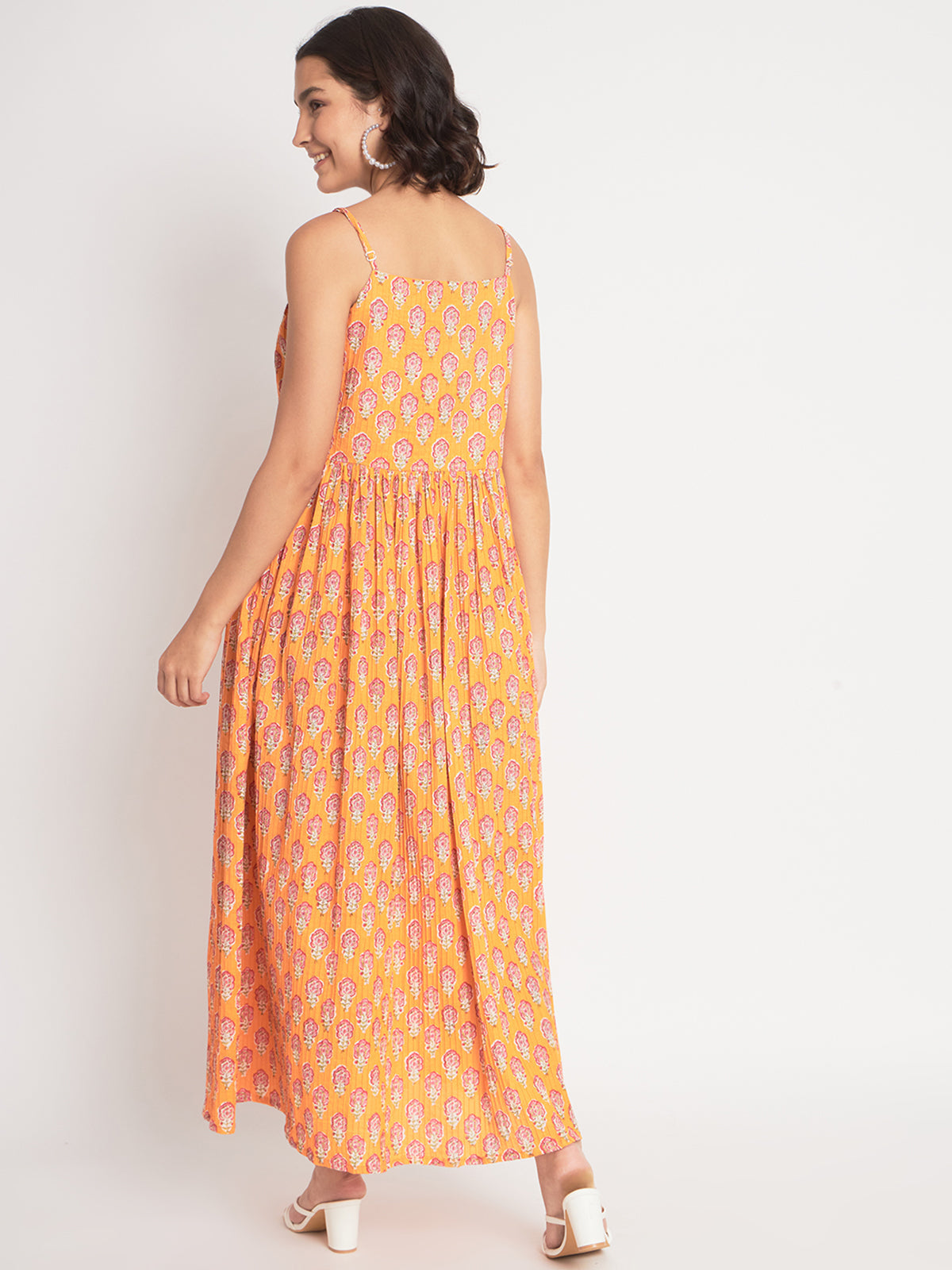 Orange Cotton Embroidered Stitched  Indo western Dress