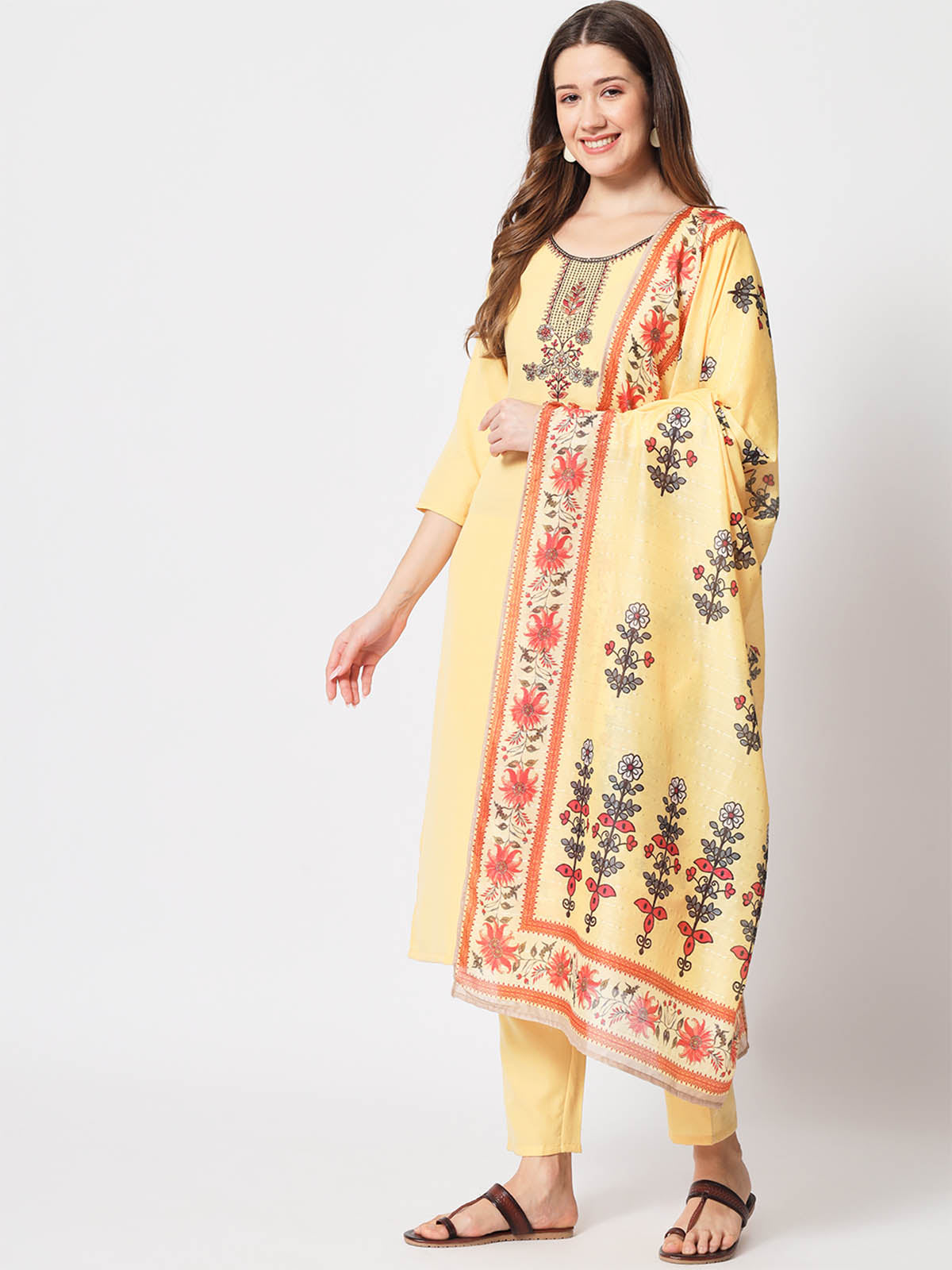 Rajwada - Light Yellow Cotton Printed Stitched Kurta Set