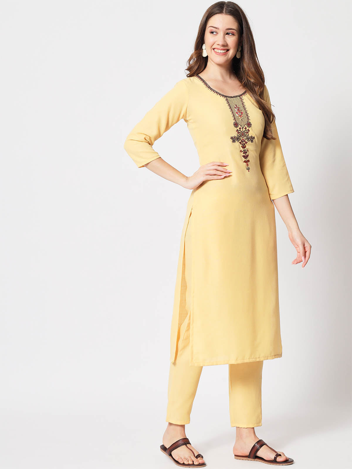 Rajwada - Light Yellow Cotton Printed Stitched Kurta Set