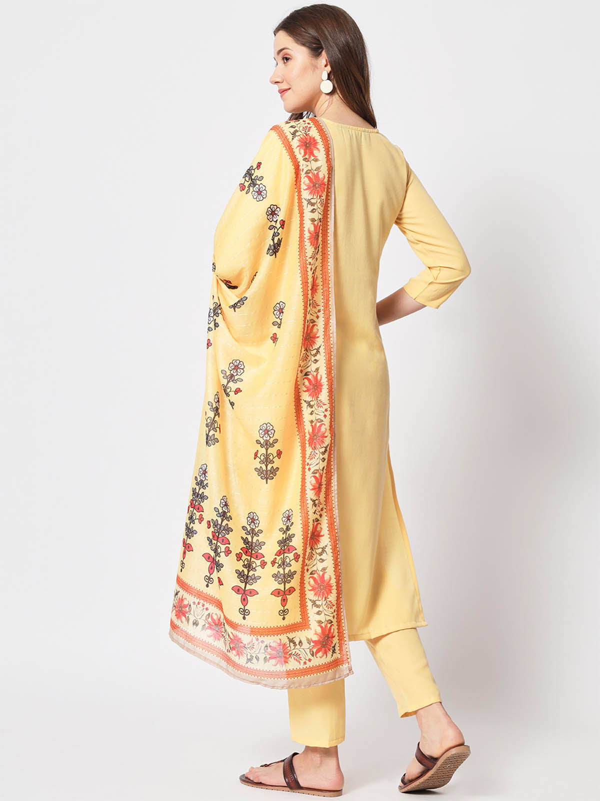 Rajwada - Light Yellow Cotton Printed Stitched Kurta Set
