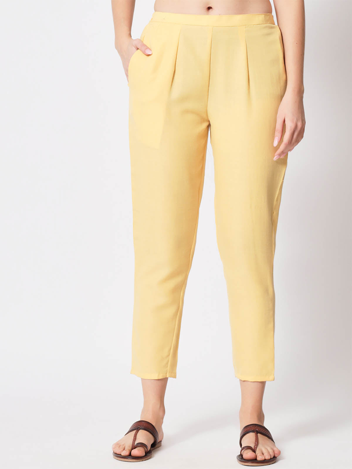 Rajwada - Light Yellow Cotton Stitched Pant