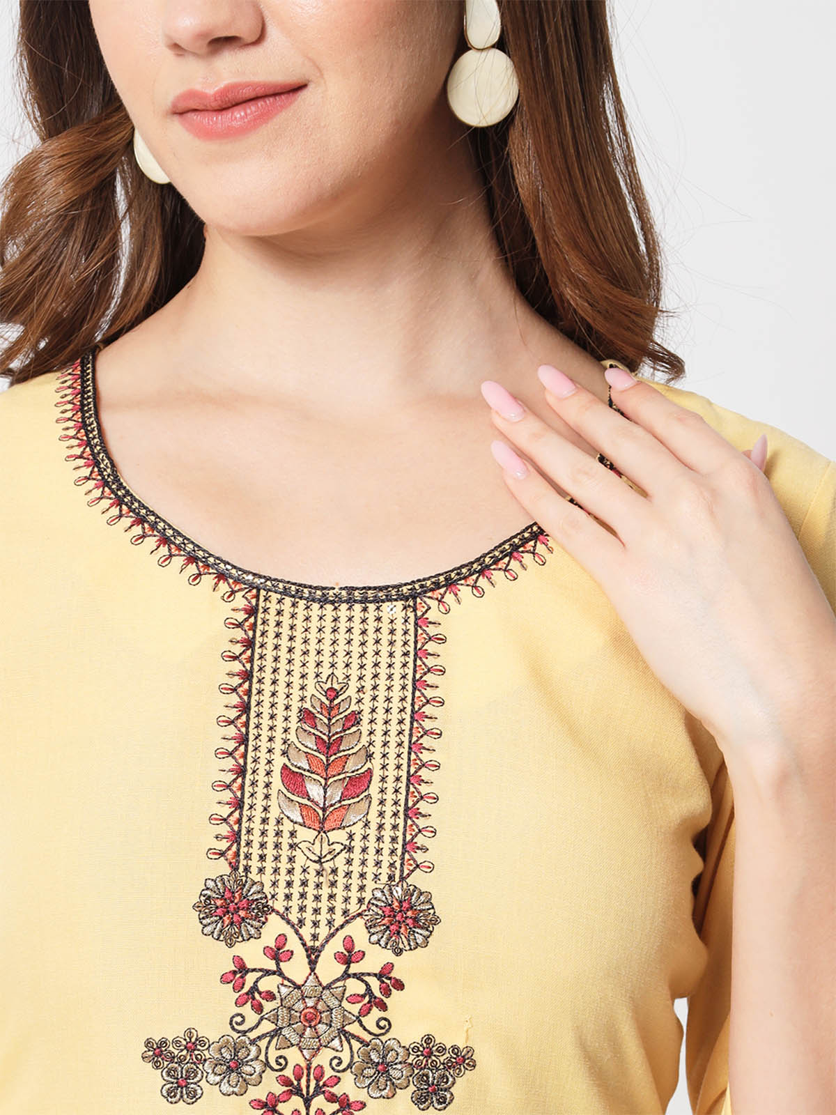 Rajwada - Light Yellow Cotton Printed Stitched Kurta Set