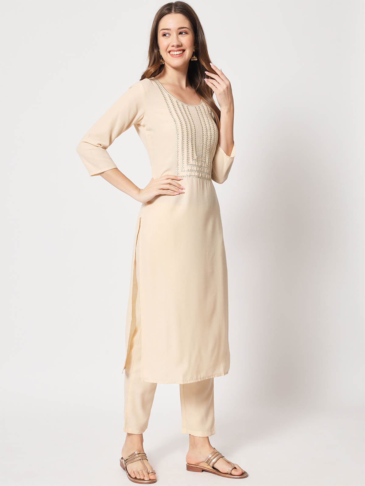 Rajwada - Classic Peach Cotton Printed Kurta Set