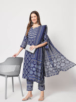 Rajwada - Blue Cotton Printed Stitched Kurta Set
