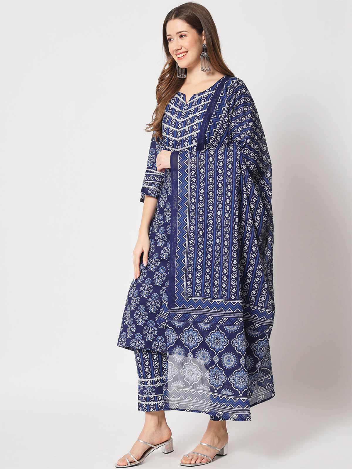 Rajwada - Blue Cotton Printed Stitched Kurta Set