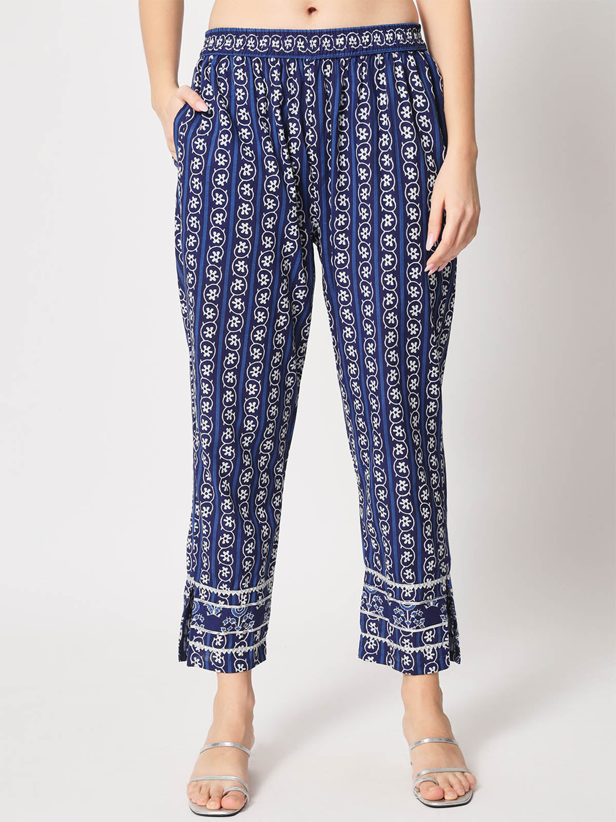 Rajwada - Blue Cotton Printed Stitched Pant